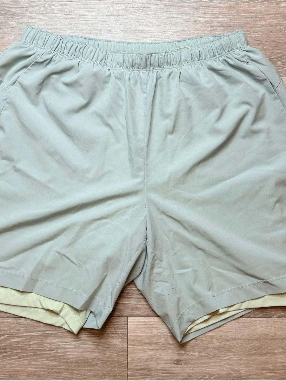 Asics Men's Sage Green Double-Layer Athletic Shorts